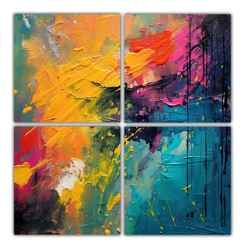 100x100cm Cuadros Abstractos Con Colores Vivos Bastidor Made