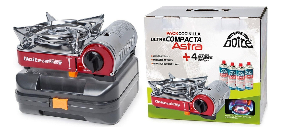 Pack Cocinilla Astra con 4 Gas 227 Rs Rojo Doite