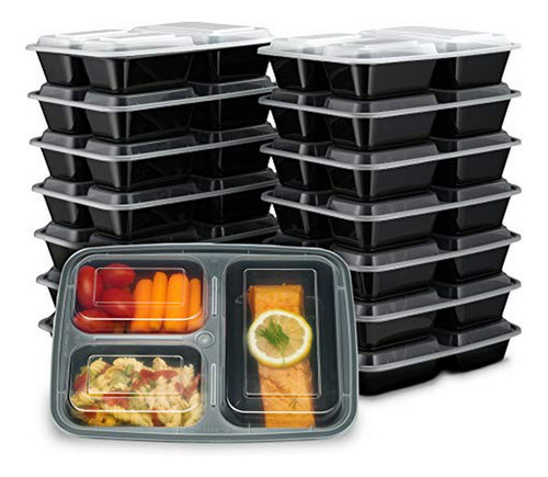 Ez Prepa 15 Pack 32oz 3 Compartment Meal Prep Containers