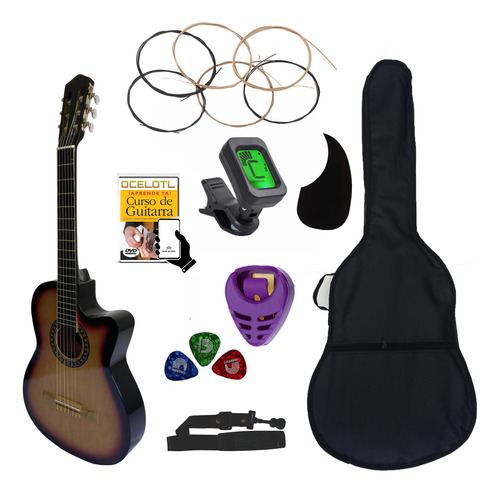 Guitarra Acústica Curva Ocelotl® Paquete Vital De Accesorios Color Sunburst Orientación De La Mano Derecha