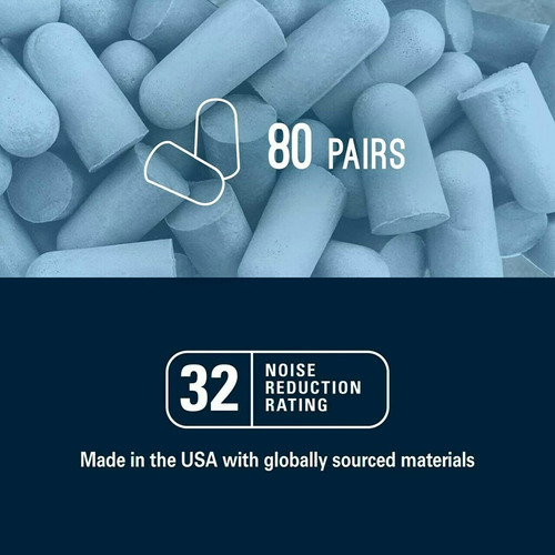 Tapones Auditivos Desechables 3m, Protección Auditiva Para Dormir Y Descansar, Azul Claro, 32 Nrr, 80 Pares En Una Bolsa Resellable