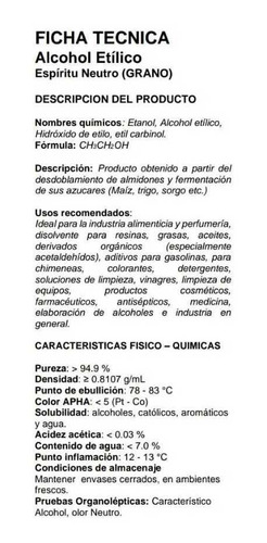 Imagen 3 de 3 de Alcohol Etílico De Grano 96° G.l. 20 Litros.