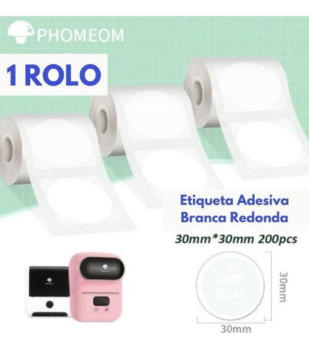 1 Rolo Etiqueta Adesiva Térmica Impressora Phomemo Bluetooth
