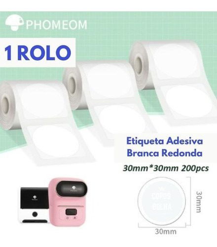 1 Rolo Etiqueta Adesiva Térmica Impressora Phomemo Bluetooth