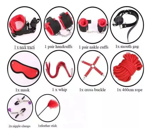 Kit 10 Piezas Bdsm Bondage Fetish Sadomasoquismo Pareja