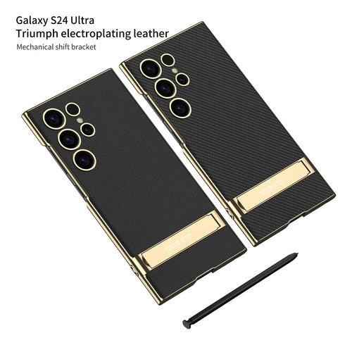 Para Samsung Galaxy S25 Ultra S24ultra Funda De Lujo Galvanizada Con Borde Dorado Soporte De Cuero Liso Accesorios De