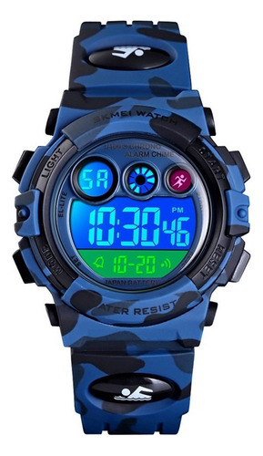 Relógio Infantil Skmei Meninos Digital Esportivo Correia Azul Camuflado