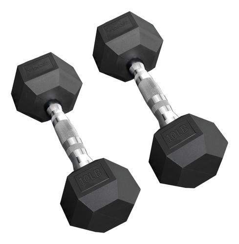 Par Mancuernas Pesas Hexagonales 10lb/4.5kgc/u Pvc Gym Negro