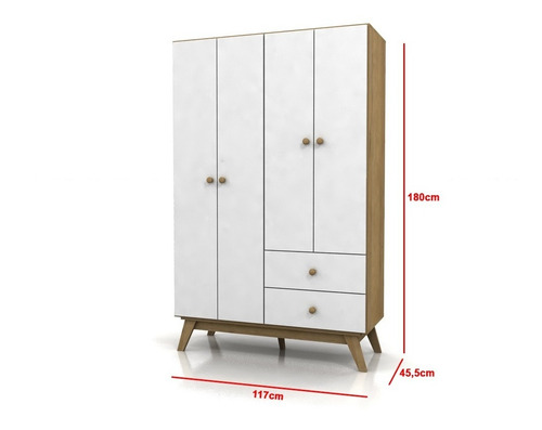 Imagen 4 de 4 de Placard Nordico 4 Puertas Batientes Cajones Estantes