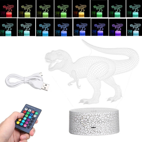 Dinosaurio 3d Led Night Light Lámpara Cambio De Color