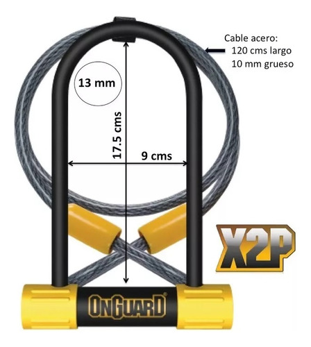 Imagen 2 de 5 de Candado Tipo U Onguard 8015m Para Bicicleta