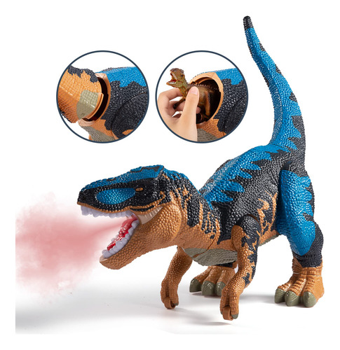 Dinosaurio Tamaño Jumbo Con 6 Dinosaurios Mini Azul Marron