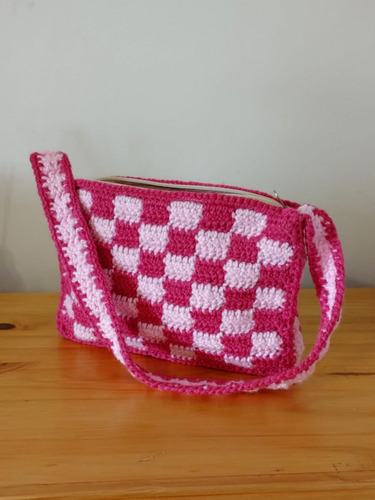 Cartera Tejida A Corchet Rosa Y Fuccia 