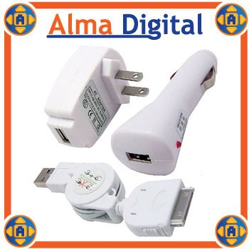 Kit 3en1 Cargador iPhone iPod Touch Nano Classic Usb Pared