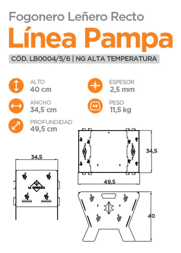 Fogonero Asador Parrilla Desmontable Accesorios 40x34x49 Color Negro