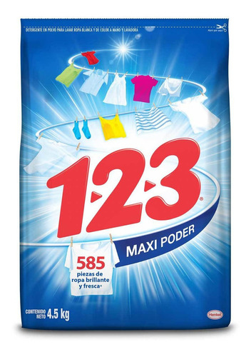 Detergente En Polvo 1-2-3 Maxi Poder 4.5 Kg