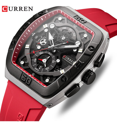 Relojes De Cuarzo De Lujo Curren Calendar Chronograph Color De La Correa Rojo