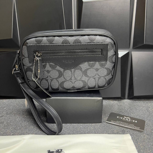 Neceser Cosmetiquera Unisex Sobaquera Con Cierre Y Muñequera Gris Claro Sintético