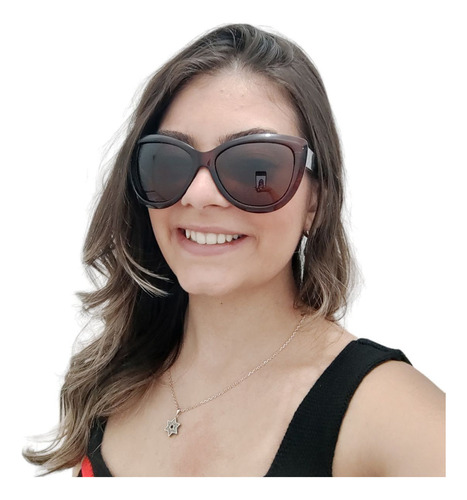Óculos De Sol Feminino Adulto Modelo Gatinho Com Proteção Uv + Estojo Cor Marrom
