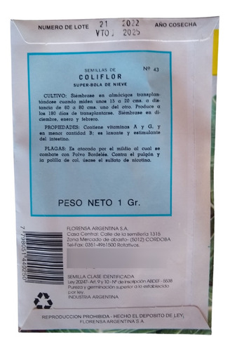Semilla Huerta Coliflor Super Bola De Nieve