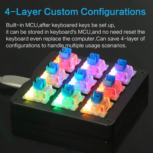 Koolertron Con Un Teclado Mecánico Macro Con Una Mano, Rgb L
