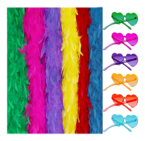 Boas De Plumas Coloridas Para Fiesta, 6 Piezas De 6.6 Pies, 