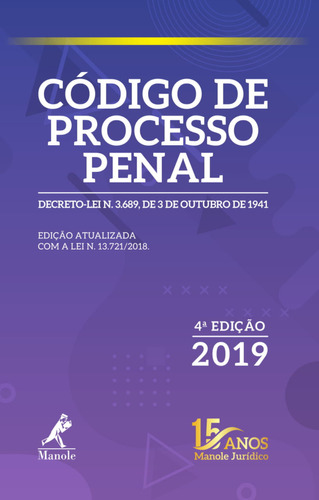 Código De Processo Penal, De Ia Jurídica Da A Manole. Editora Manole, Capa Dura Em Português