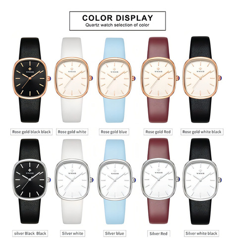 Reloj De Cuarzo Impermeable Cuadrado De Cuero Wwoor Color Del Bisel Blanco Plateado