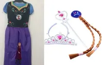 Comprar Disfraz Frozen Elsa O Ana Con Corona Trenza Y Varita Set 