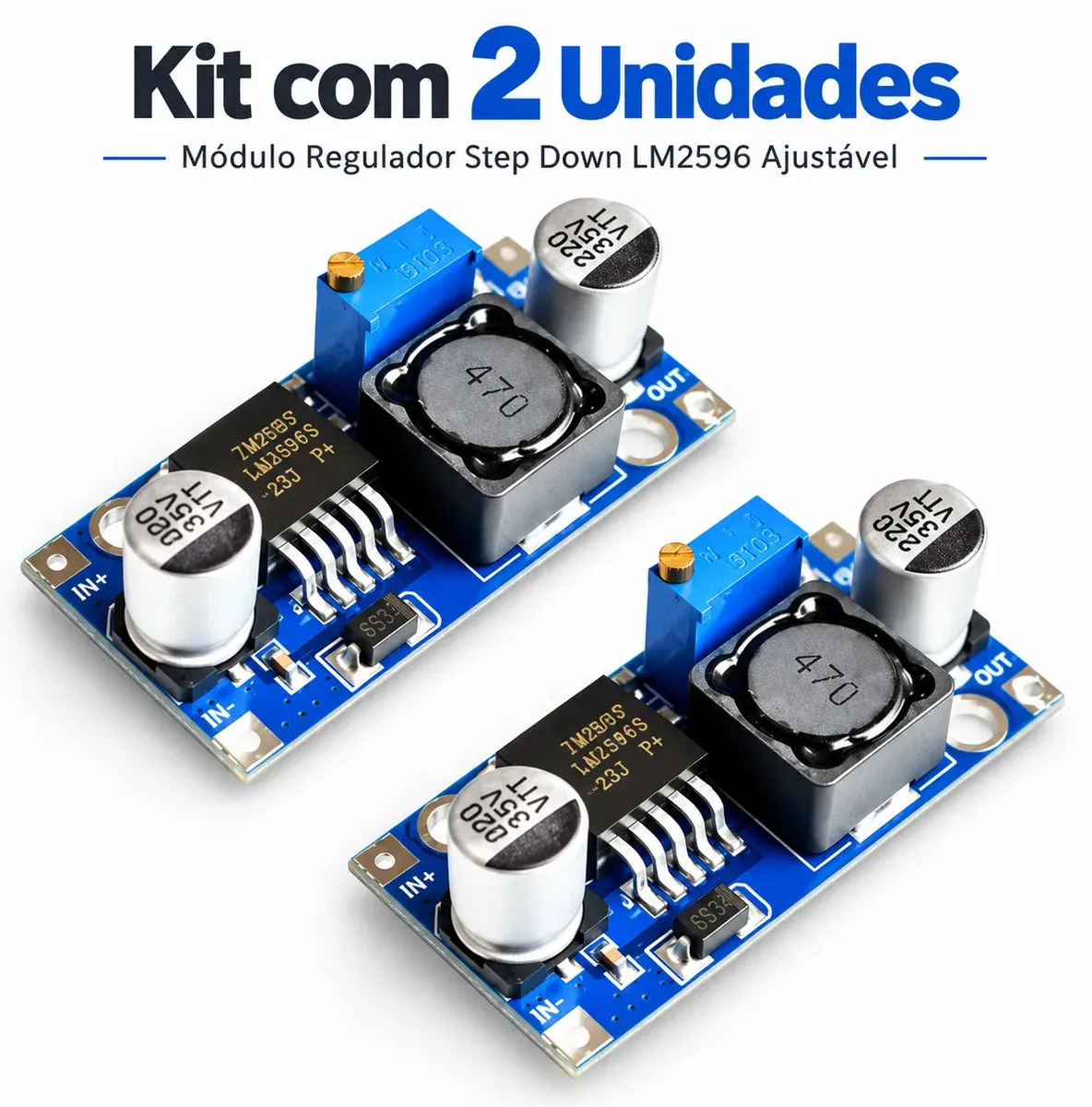 Kit 2 Módulos Regulador Tensão LM2596 Step Down DC-DC Ajustável Compatível com Arduino