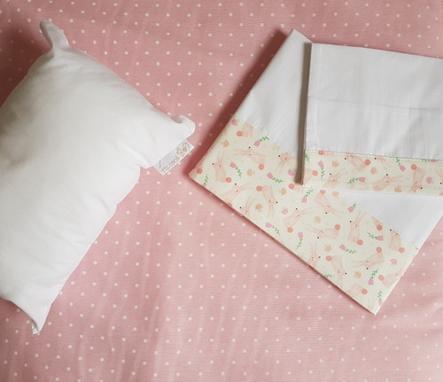Sábana+cobertor+almohada Colecho 85x50x5 Conejitos/rosado