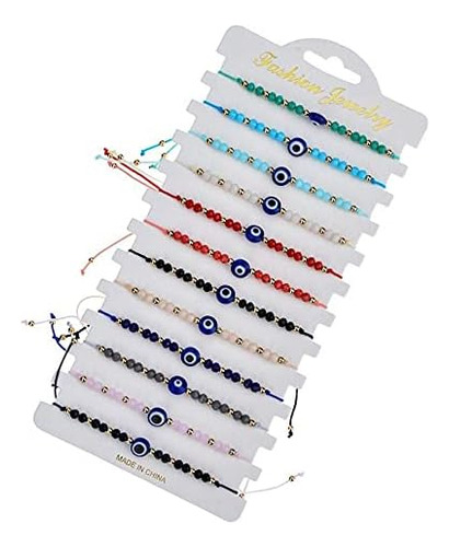 12 Pulseras Coloridas Con Cuentas De Mal De Ojo, Hamsa, Hech