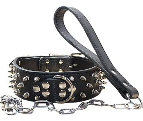 Juego De Collar De Perro Con Tachuelas De Cuero De 2 Pulgada