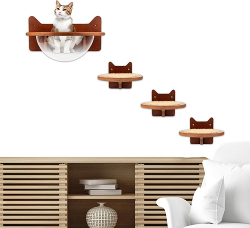 Juego De Estantes Montados De Pared Para Gatos Con Cama Tran