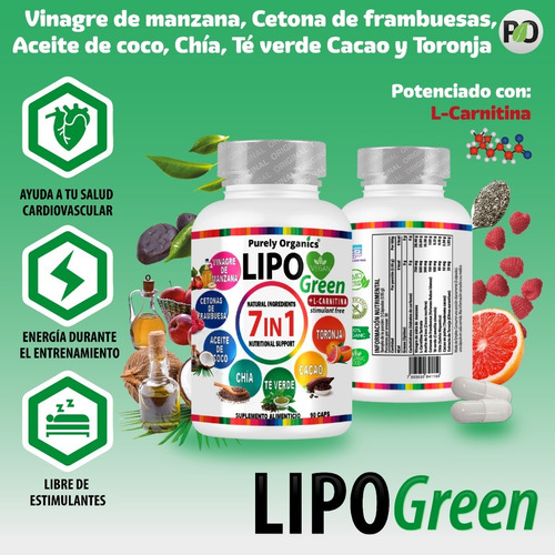 Imagen 8 de 9 de Lipo Green 7 In 1 Organico 100% 90 Capsulas