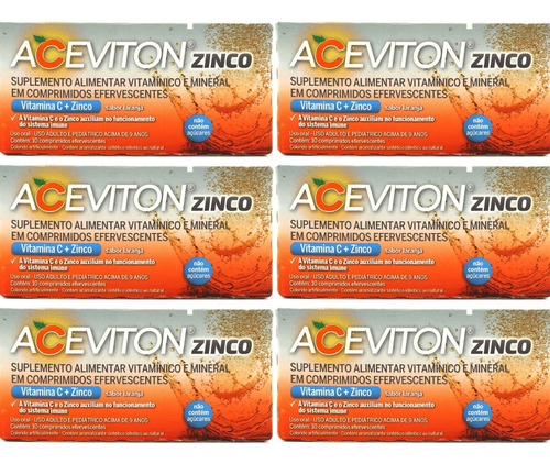 Kit 6 Aceviton Zinco Vitamina C e Zinco C 10 Comp Eferv Sabor Laranja