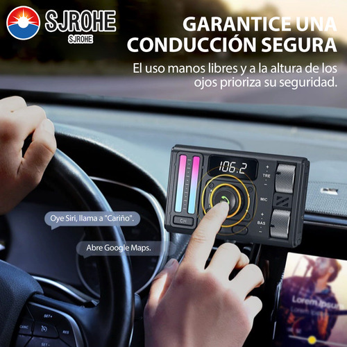 Sjrohe Transmisor Fm Bluetooth Qc 3.0 Usb Carga Rápida Adaptador Pd 30w Con Led Rgb Bluetooth 5.3 Fm Receptores Bluetooth Para Auto Audio Hd Llamadas Por Bluetooth Transmisor Bluetooth Fm Color Negro