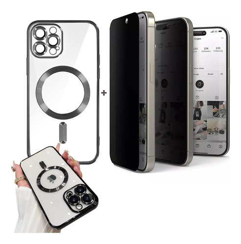 Funda Magsafe Case + Mica 9d Para iPhone 15 15 Pro Max Plus