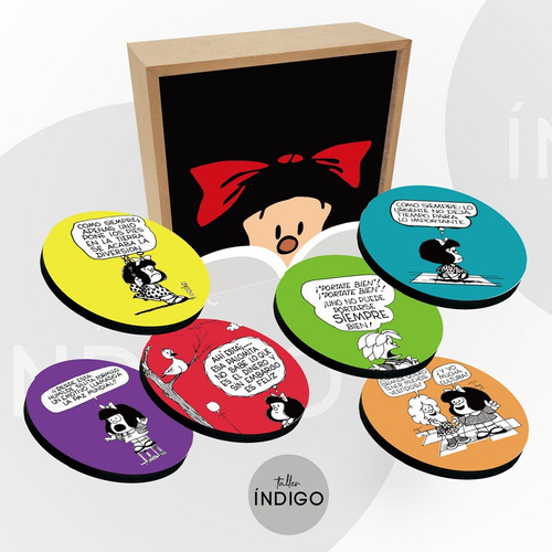 Set Portavasos Mafalda  Madera X 6 Unidades  +  Empaque