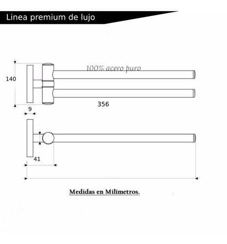 Toallero En Acero Doble De Barra Giratorio 35cm Metal Lujo