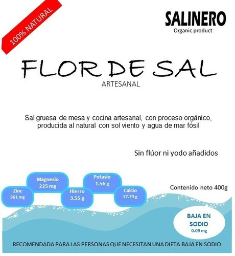 Flor De Sal Orgánica 100% Natural Baja En Sodio 3 Bolsas