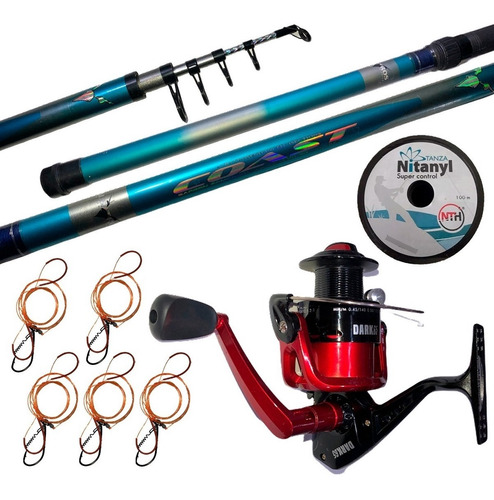 Kit Pesca Telescópica Mar Caña 360 + Reel 6000 3 Rul Accesor