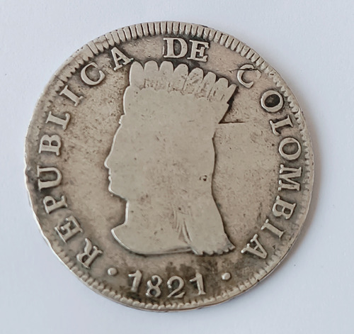 Moneda Colombia 8 Reales 1821 J F  B A. Cundinamarca