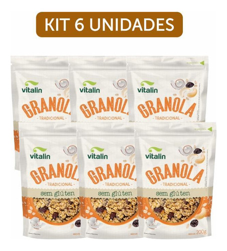 Kit 6x: Granola Tradicional Sem Glúten Vitalin 200g