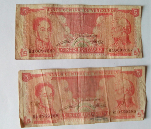 2 Billetes De 5 Bolivares Año 1989 Serie R1 Y Q1