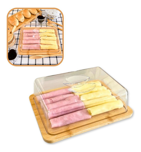 Porta Frios Queijos Frutas Tábua Bambu Com Tampa Geladeira