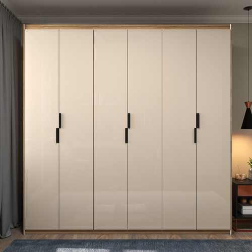 Guarda Roupa Roupeiro 200x180cm Casal 6 Portas Puxador Metálico Estilo Escandinavo Madeirado Com Portas Offwhite Mod: Corção