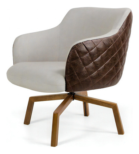 2 Poltronas Decorativas Giratórias Jade Tressê Linho Bege Cor Creme Desenho do tecido Liso