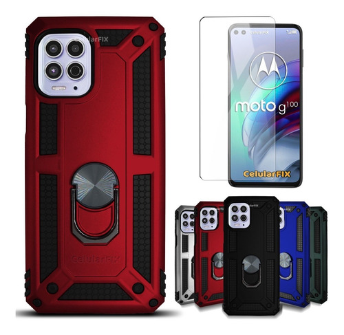 Funda P/ Moto G100, Uso Rudo Con Anillo Sujetador + Mica