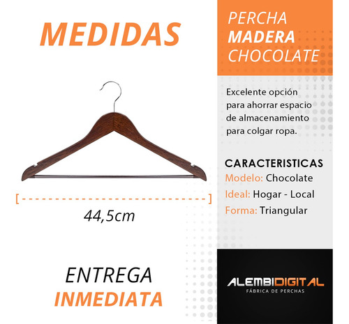 Pack 10 Perchas De Madera Lustrada Importada Premium Hotel